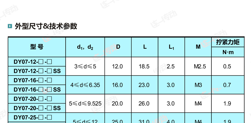 弹性联轴器主要尺寸和参数