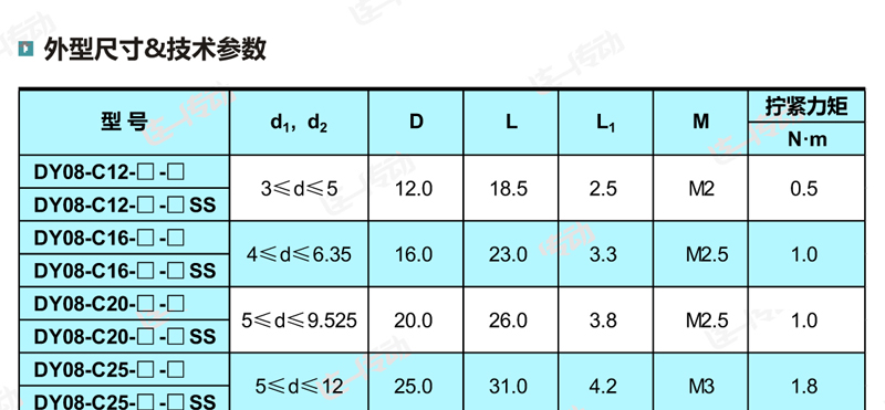 弹性联轴器主要尺寸和参数